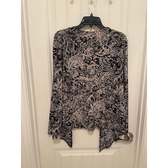 Yvos Black & White Paisley Long Sleeve Blouse WOMEN LARGE 100% Polyester - Picture 9 of 13